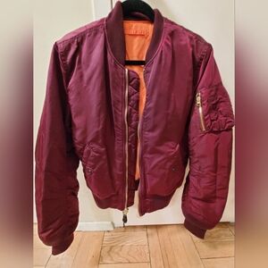Alpha Industries Jacket Men Small Burgundy Reversible MA 1 Flight Bomber